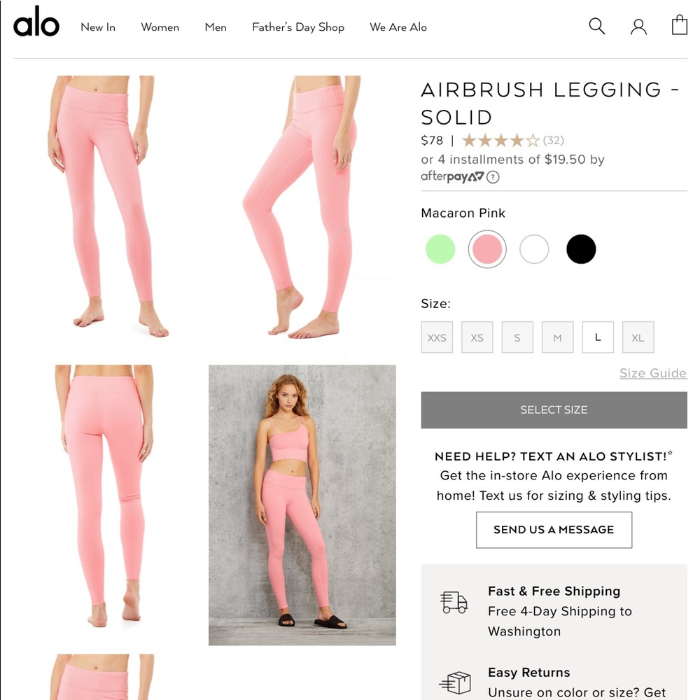 ALO Yoga leggings- RARE pink color